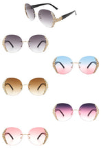 Load image into Gallery viewer, Women Rimless Round Rhinestone Oversize Sunglasses
