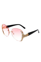 Load image into Gallery viewer, Women Rimless Round Rhinestone Oversize Sunglasses
