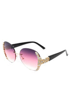Load image into Gallery viewer, Women Rimless Round Rhinestone Oversize Sunglasses
