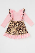 Load image into Gallery viewer, Pink turkey applique ruffle leopard dress
