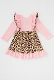 Pink turkey applique ruffle leopard dress