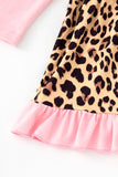 Pink turkey applique ruffle leopard dress