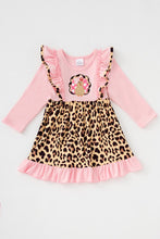 Load image into Gallery viewer, Pink turkey applique ruffle leopard dress
