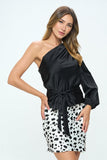 Stretch Satin One Shoulder Formal Top with Tie