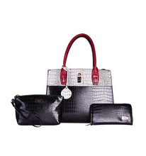 Load image into Gallery viewer, LANY COLOR BLOCK FAUX REPTILE TOTE SET
