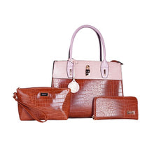Load image into Gallery viewer, LANY COLOR BLOCK FAUX REPTILE TOTE SET
