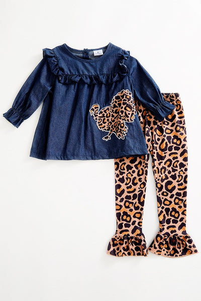Leopard ruffle girl set