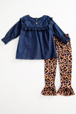 Leopard ruffle girl set