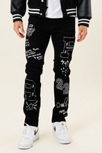 Cargar imagen en el visor de la galería, MULTI PATCH  SLIM FIT BLACK DENIM PANTS
