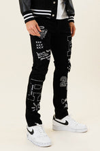 Cargar imagen en el visor de la galería, MULTI PATCH  SLIM FIT BLACK DENIM PANTS
