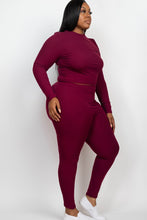 Cargar imagen en el visor de la galería, Plus Ribbed Mock Neck Long Sleeve Top&amp;Leggings Set
