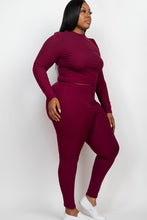 Load image into Gallery viewer, Plus Ribbed Mock Neck Long Sleeve Top&amp;Leggings Set
