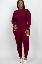 Load image into Gallery viewer, Plus Ribbed Mock Neck Long Sleeve Top&amp;Leggings Set
