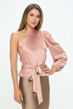 Load image into Gallery viewer, Stretch Satin One Shoulder Formal Top with Tie
