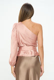 Stretch Satin One Shoulder Formal Top with Tie