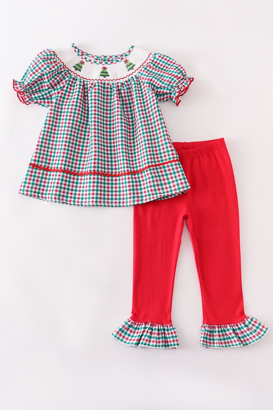 Christmas tree smocked pants set