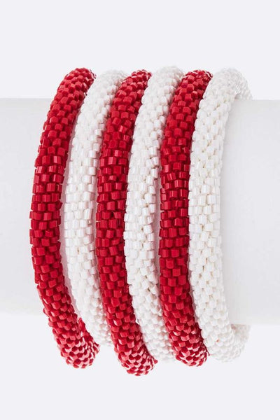 Red White Nepal Roll On Bracelet Set