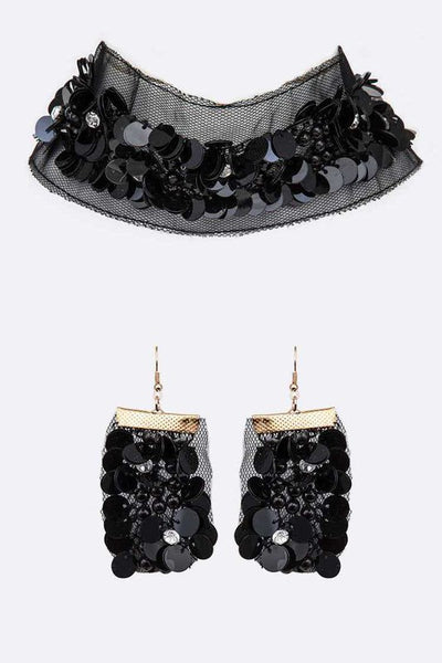 Lace Sequins Choker Necklace Set