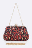 Leopard Print Sequins Convertible Box Clutch