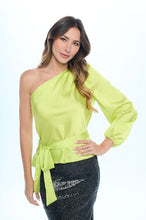 Cargar imagen en el visor de la galería, Stretch Satin One Shoulder Formal Top with Tie
