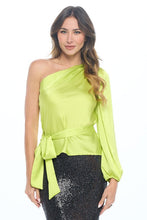 Cargar imagen en el visor de la galería, Stretch Satin One Shoulder Formal Top with Tie
