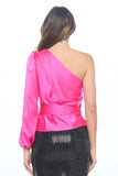 Stretch Satin One Shoulder Formal Top with Tie