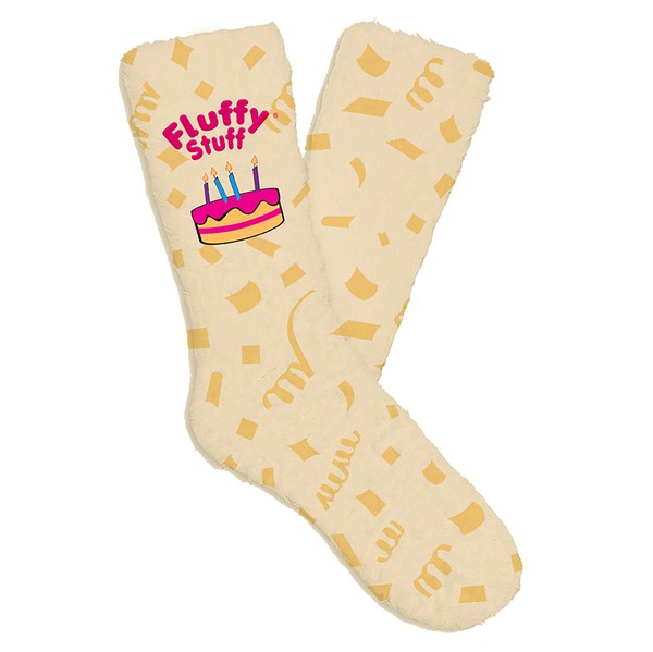 Womens Fuzzy Crew Socks - Fluffy Birthday