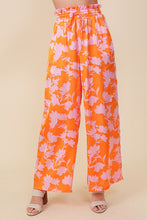 Cargar imagen en el visor de la galería, Tropical Print Wide Pants With Self Tie Drawstring
