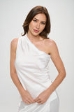 Silky Satin One Shoulder Ruched Top
