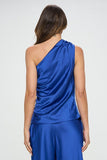 Silky Satin One Shoulder Ruched Top