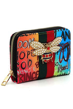 Load image into Gallery viewer, Multi Graffiti Print Queen Bee Stripe Wallet
