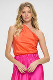 Silky Satin One Shoulder Ruched To