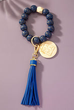 Load image into Gallery viewer, Etched animal wood bead wristlet mama key chain
