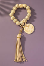 Load image into Gallery viewer, Etched animal wood bead wristlet mama key chain
