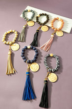 Load image into Gallery viewer, Etched animal wood bead wristlet mama key chain

