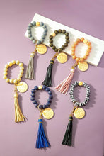 Load image into Gallery viewer, Etched animal wood bead wristlet mama key chain
