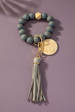 Load image into Gallery viewer, Etched animal wood bead wristlet mama key chain
