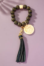 Load image into Gallery viewer, Etched animal wood bead wristlet mama key chain
