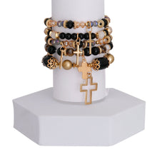 Cargar imagen en el visor de la galería, Black Glass Bead Cross Bracelets
