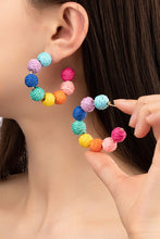 Load image into Gallery viewer, B A C K IN S T O C K raffia straw ball hoop earr
