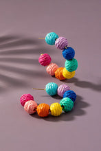 Load image into Gallery viewer, B A C K IN S T O C K raffia straw ball hoop earr
