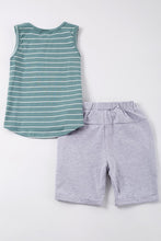 Load image into Gallery viewer, Green stripe pocket boy short set
