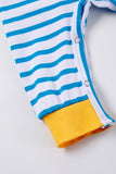 Blue stripe tractor applique boy romper