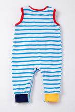 Cargar imagen en el visor de la galería, Blue stripe tractor applique boy romper
