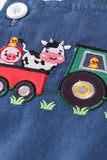 Blue farm applique tractor applique denim jonjon