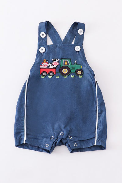 Blue farm applique tractor applique denim jonjon