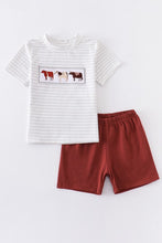 Load image into Gallery viewer, Cow smocked stripe boy shorts set
