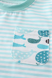 Blue stripe whale print boy set
