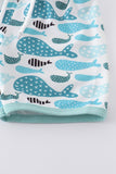 Blue stripe whale print boy set