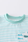 Blue stripe whale print boy set